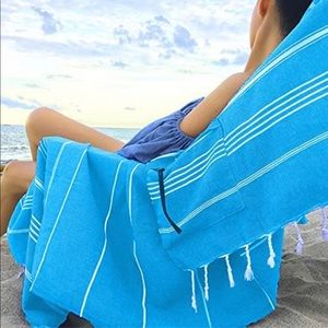 Turkish Beach Towel w/Hidden Pocket 75”Long Cotton Made in Turkiye